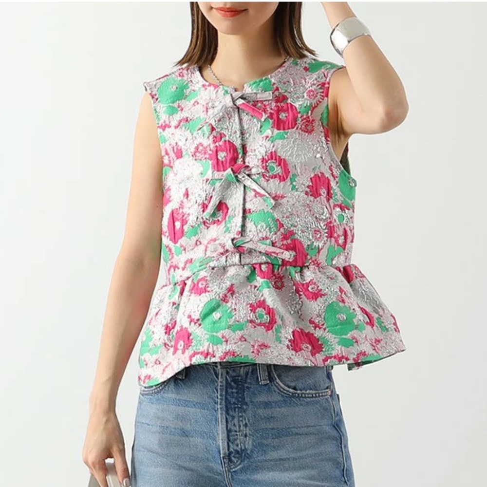 GANNI 3D Floral Ribbon Top